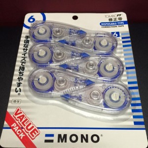 TOMBOW VALUE PACK CORRECTION TAPE (6PIECES) SPECS: DISPOSABLE TYPE SMOOTH APPLICATION NO SHADOW ON CORRECTED AREAS MODEL: CT-CF6 SIZE: (6 X 8 mm)